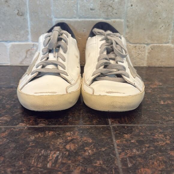 Golden Goose & Dust Bag Super Star White, Gray, Blue Leather Sneakers - Picture 9 of 14